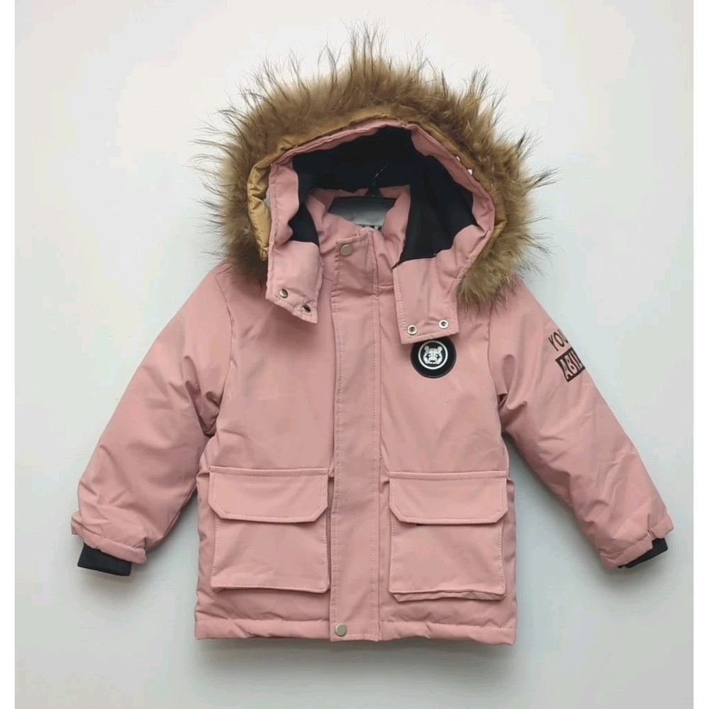 A3 Toddler Coat Sz 110 Winter Snow Ski Mountain Pink Faux Fur Trim Pockets Warm